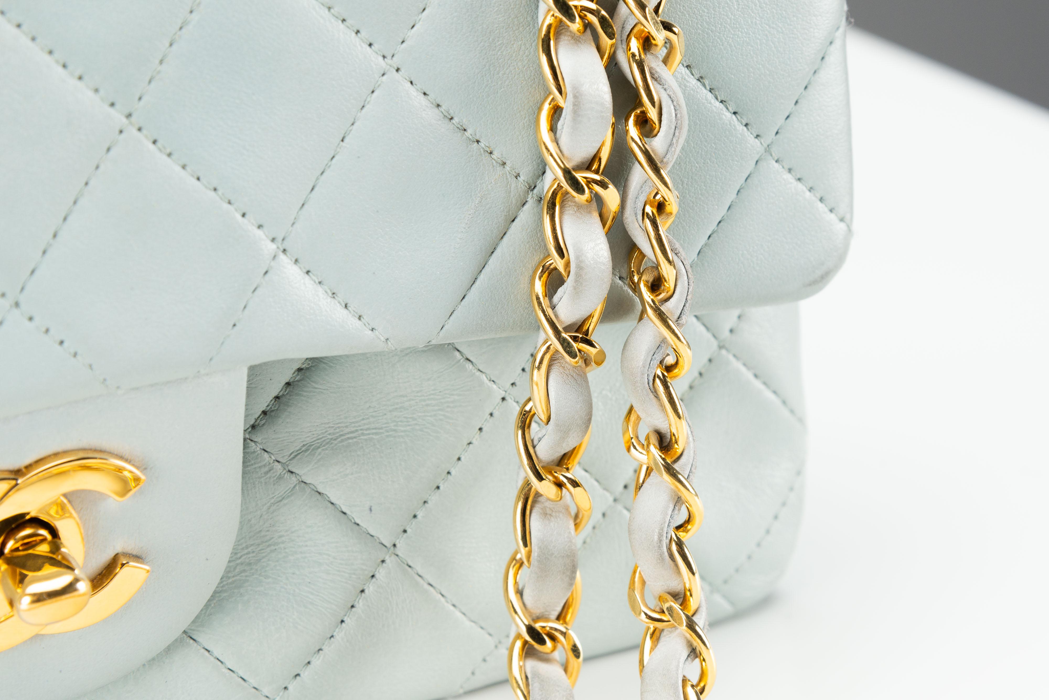 Chanel Classic Small Baby Blue RARE 24k GHW Lambskin For Sale 5