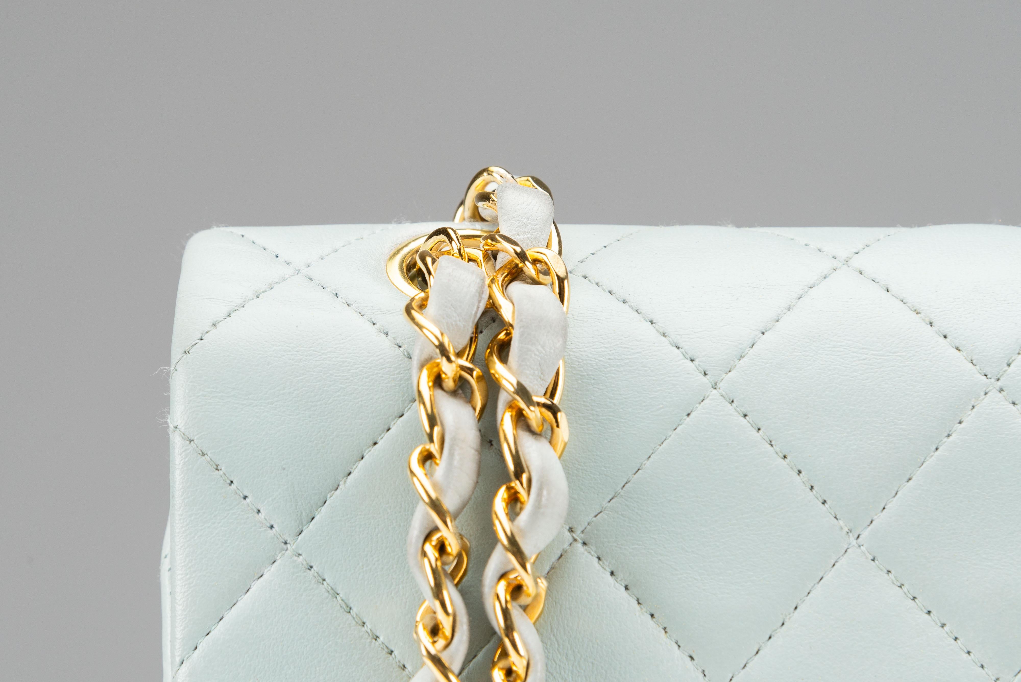 Chanel Classic Small Baby Blue RARE 24k GHW Lambskin For Sale 1