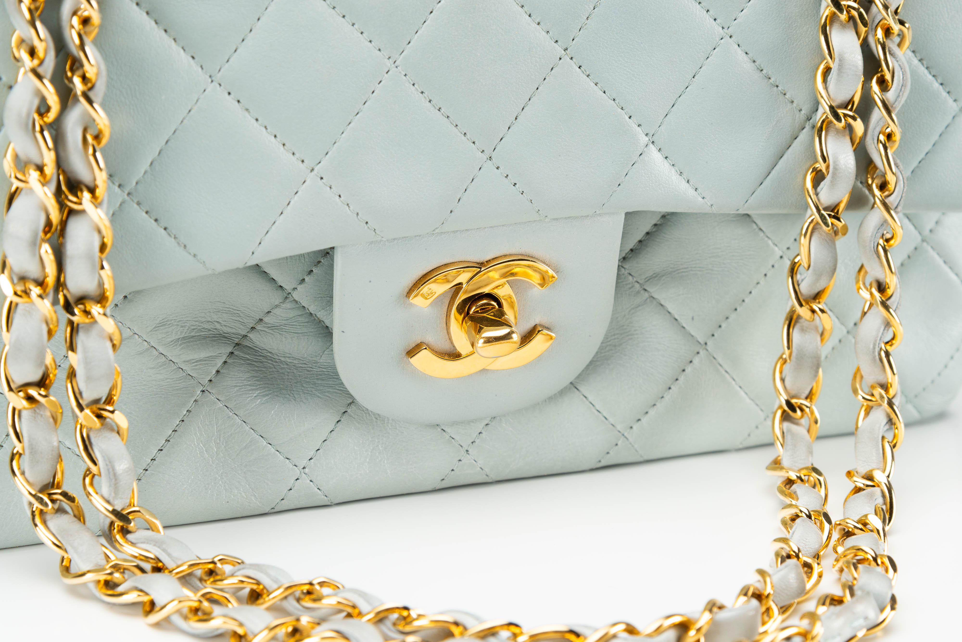 Chanel Classic Small Baby Blue RARE 24k GHW Lambskin For Sale 4