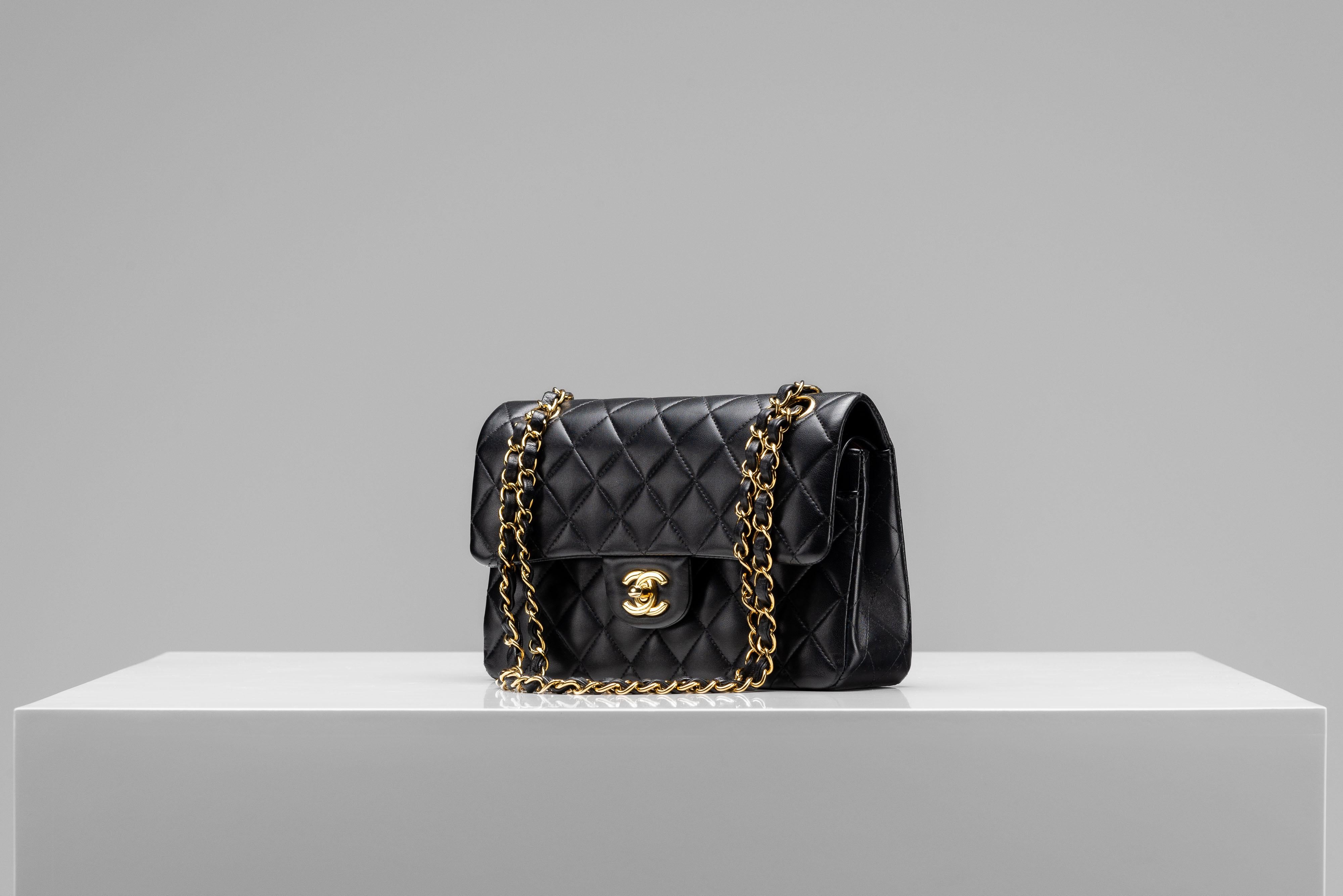 Black Chanel Classic Small Lambskin as new from 2022