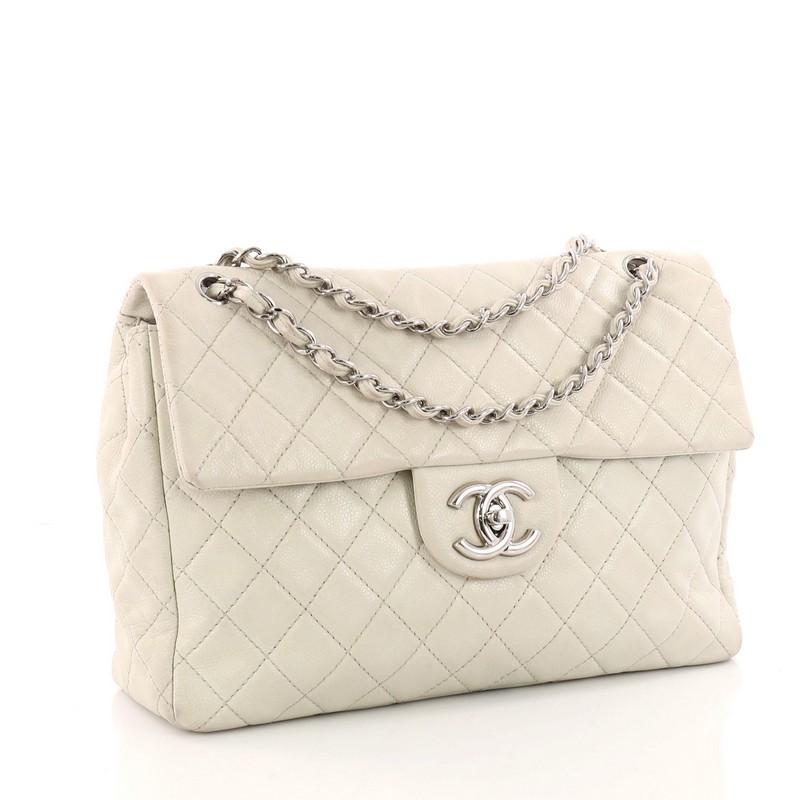 Beige Chanel Classic Soft Flap Bag Quilted Caviar Maxi 