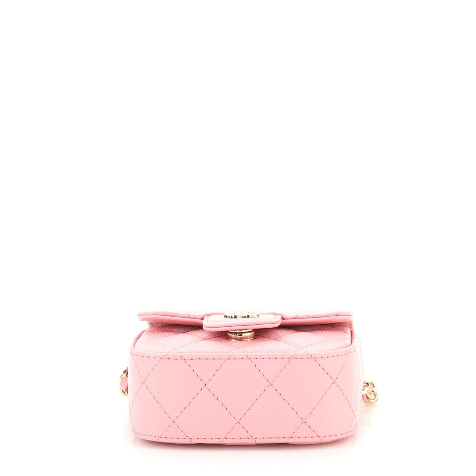 Pink Chanel Classic Square Flap Clutch with Chain Quilted Caviar Mini