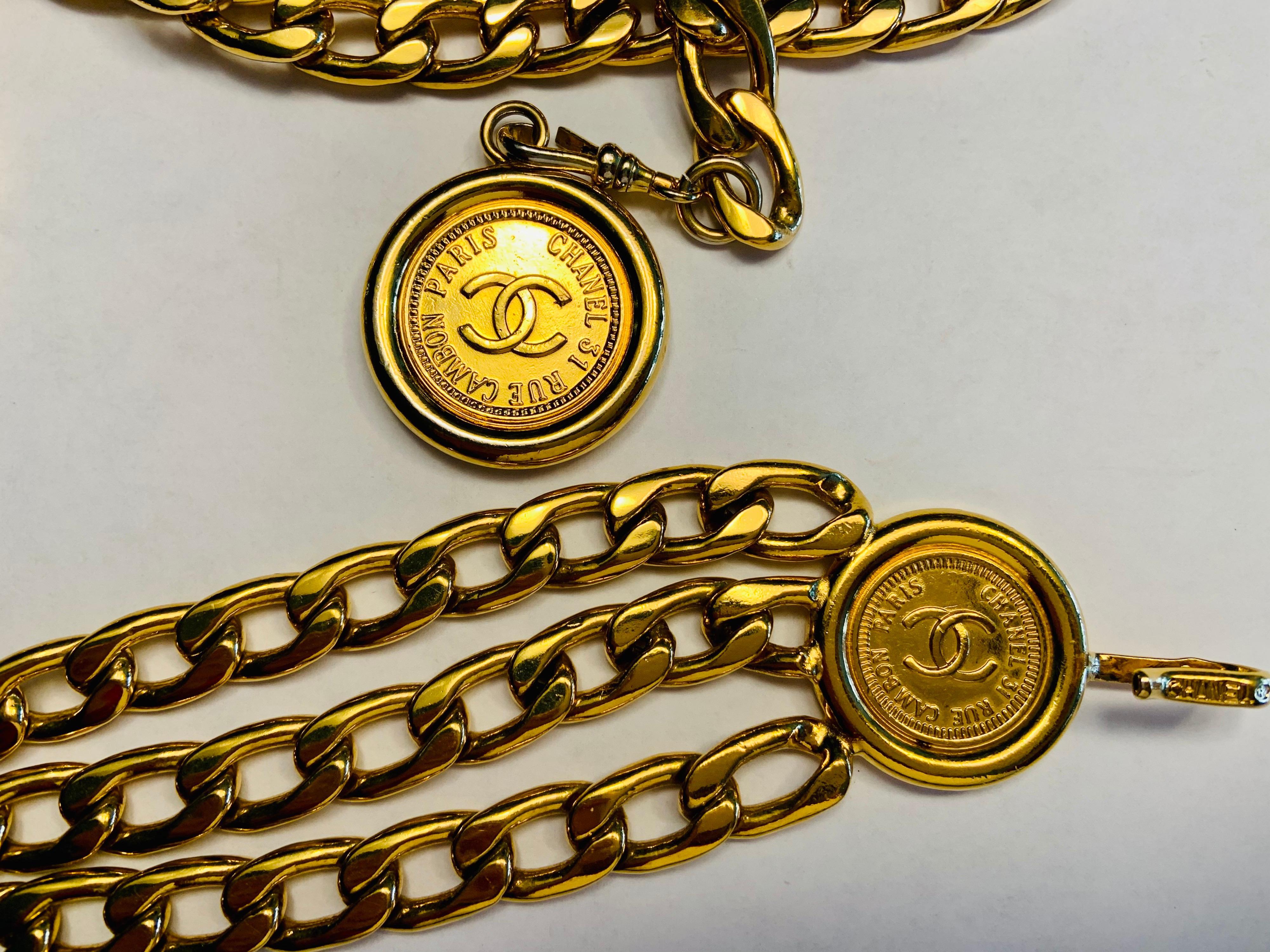 Chanel Classic Three Row Gold Chain Belt with Chanel rue Cambon Paris Medallions 4