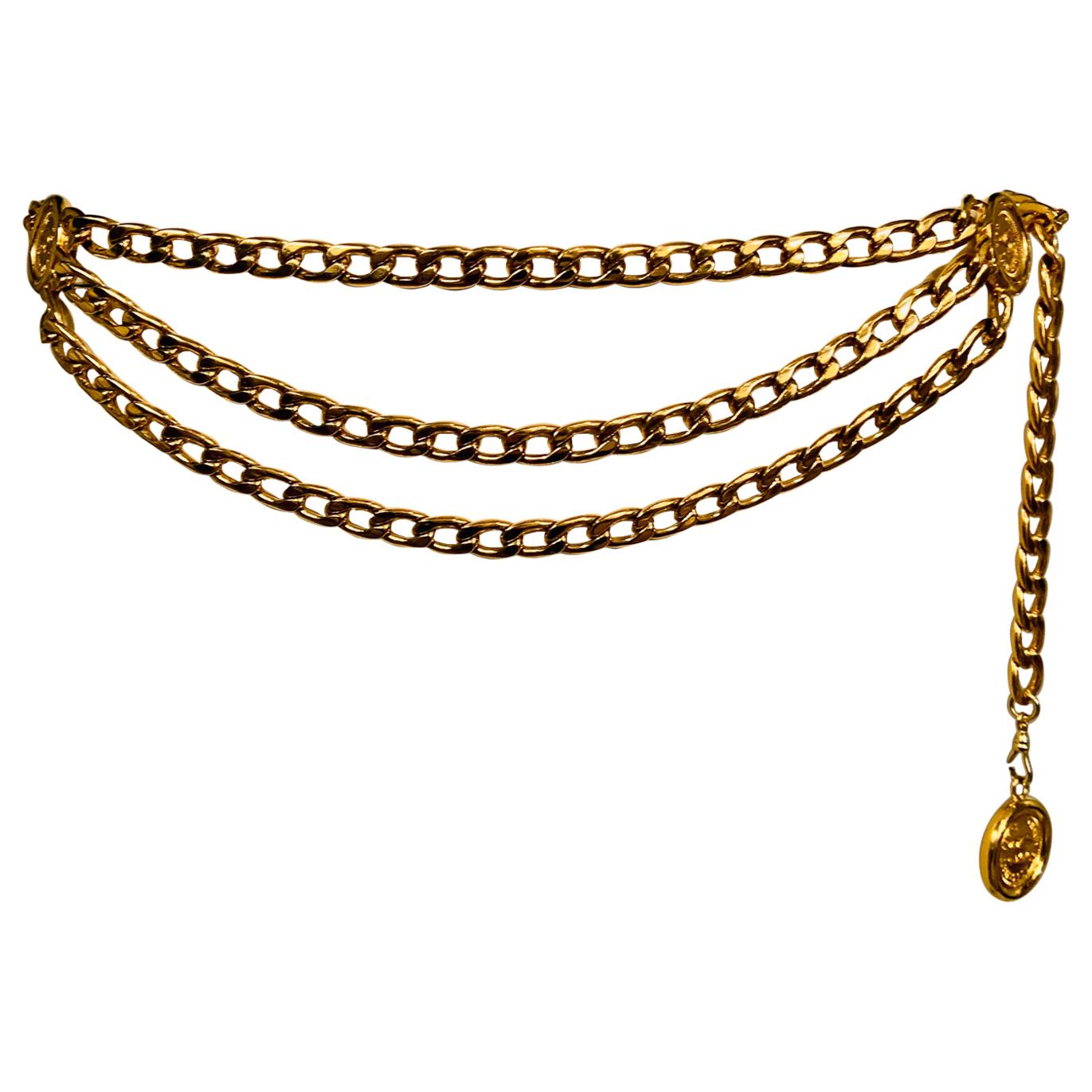 Chanel Classic Three Row Gold Chain Belt with Chanel rue Cambon Paris  Medallions