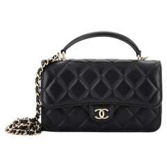 Chanel Top Handle Round Flap Bag Quilted Lambskin Medium at 1stDibs