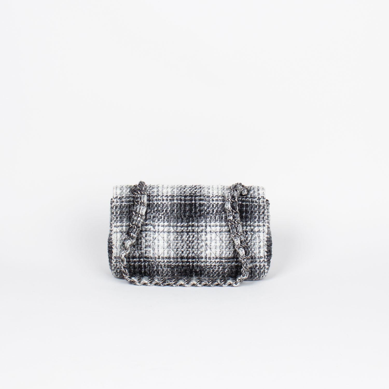 Gray Chanel Classic Tweed Medium Double Flap Bag For Sale