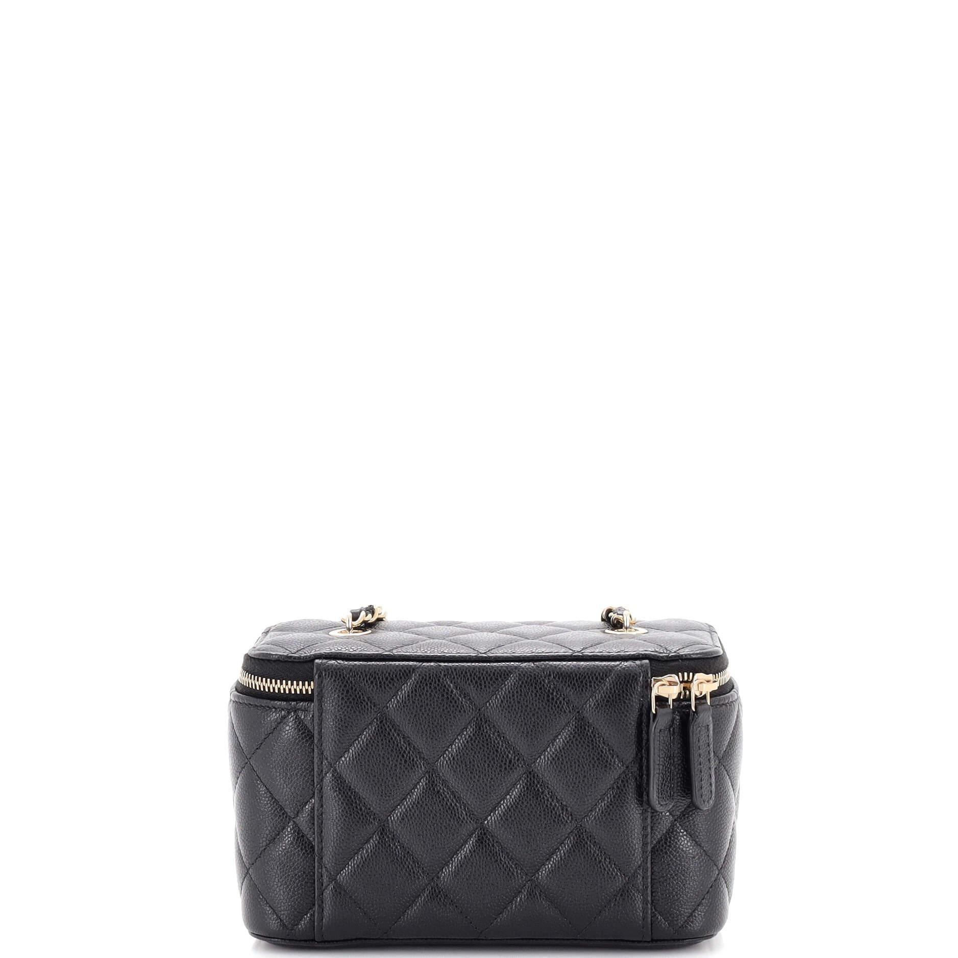 Chanel Classic Vanity Case with Chain Quilted Caviar Small In Good Condition For Sale In NY, NY