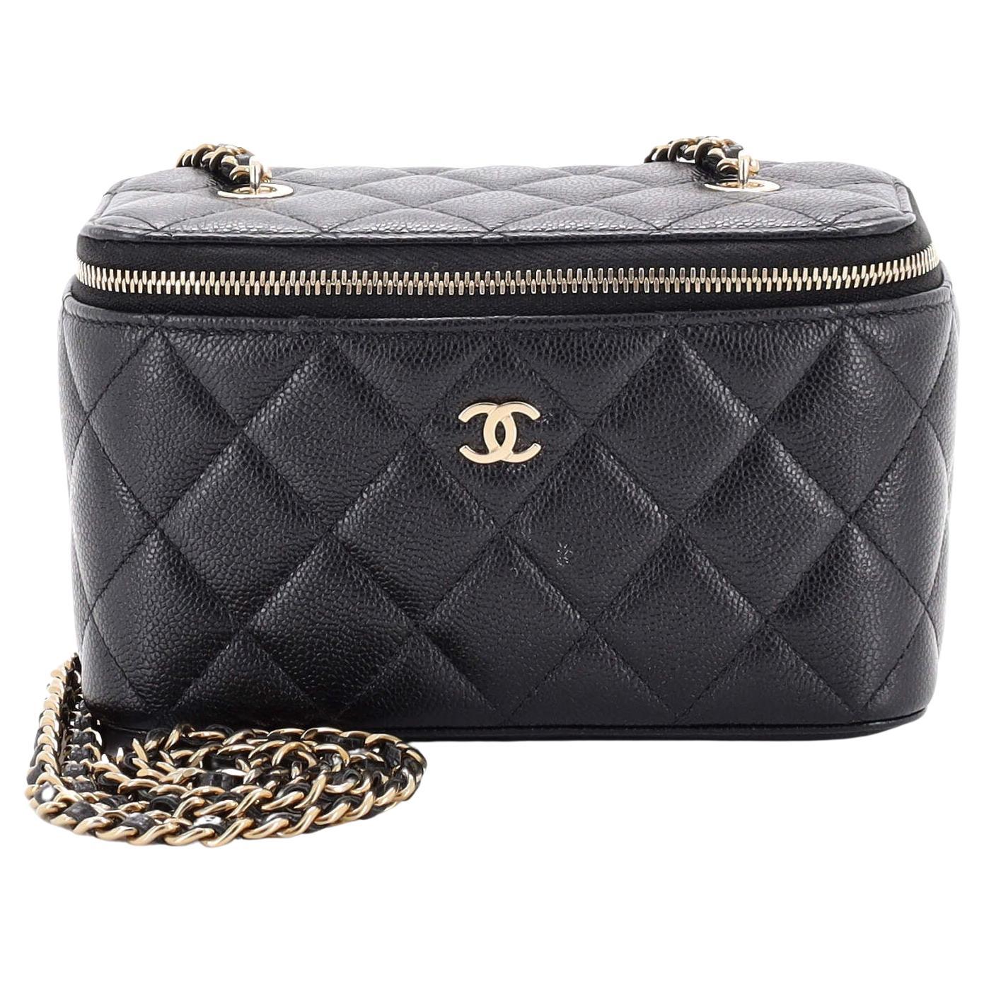 Chanel Classic Vanity Case with Chain Quilted Caviar Small For Sale