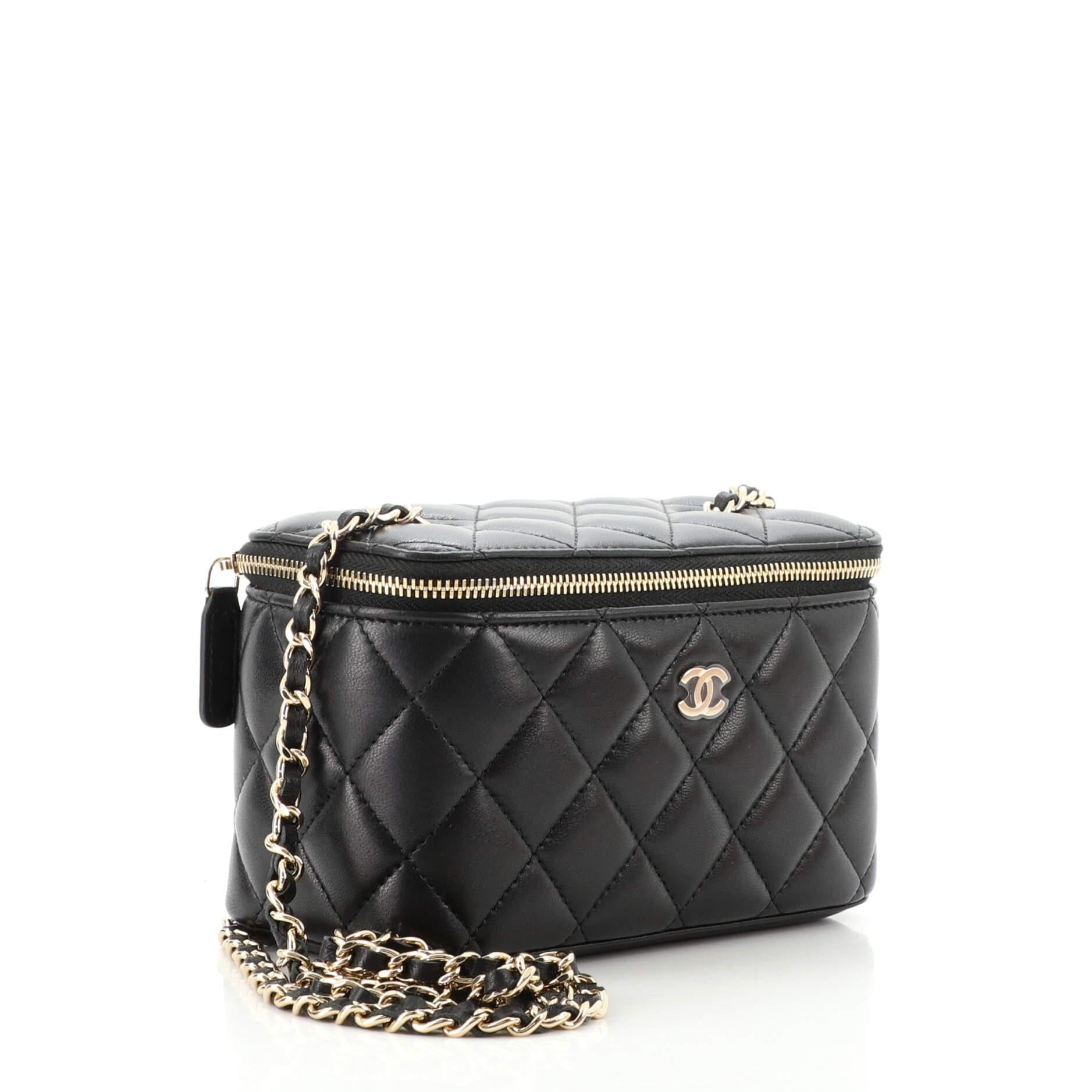 Black Chanel Classic Vanity Case with Chain Quilted Lambskin Small