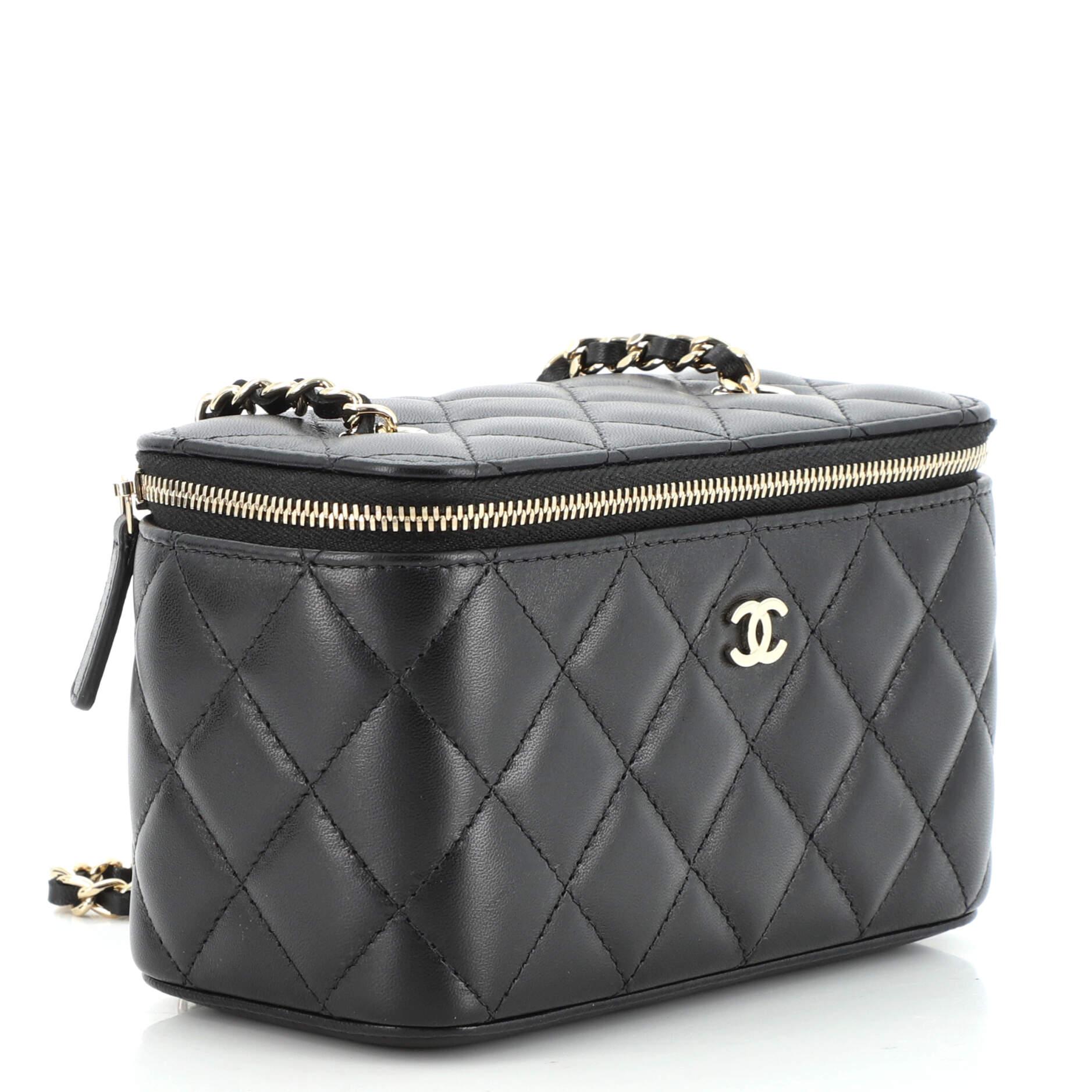 Black Chanel Classic Vanity Case with Chain Quilted Lambskin Small