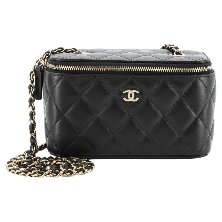 Chanel Quilted Round Vanity Clutch With Chain Grey Lambskin Gold