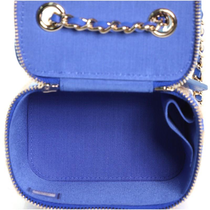 Gray Chanel Classic Vanity Case with Chain Striped Raffia and Jute Mini