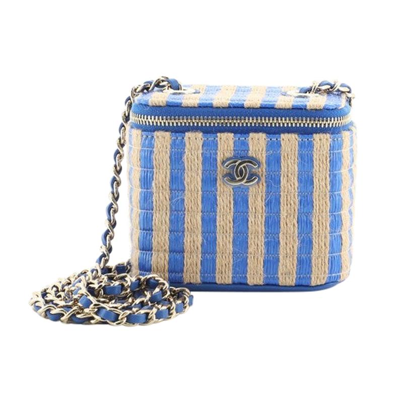 Chanel Classic Vanity Case with Chain Striped Raffia and Jute Mini at  1stDibs