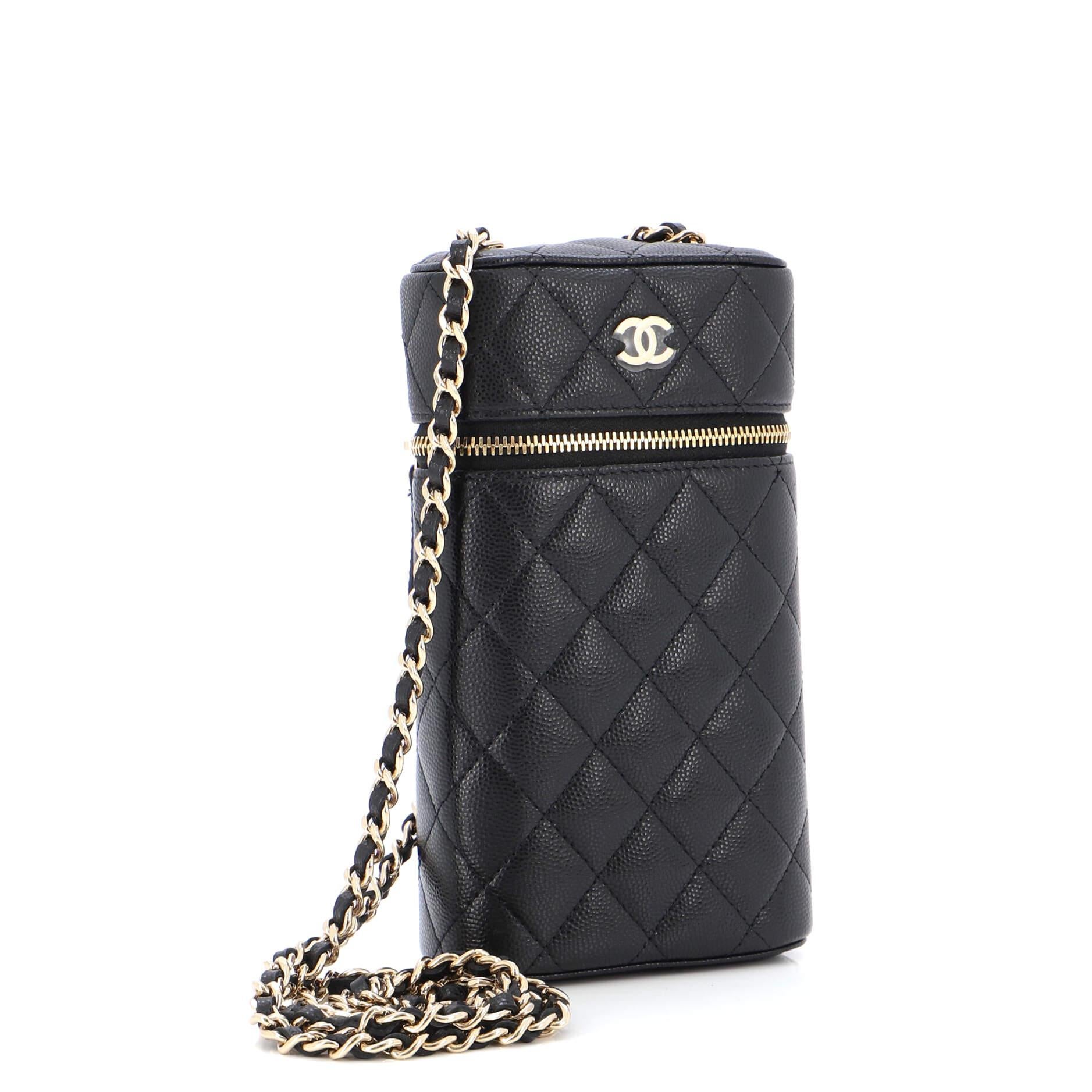 Chanel Classic Vanity Phone Holder with Chain Quilted Caviar In Good Condition In NY, NY