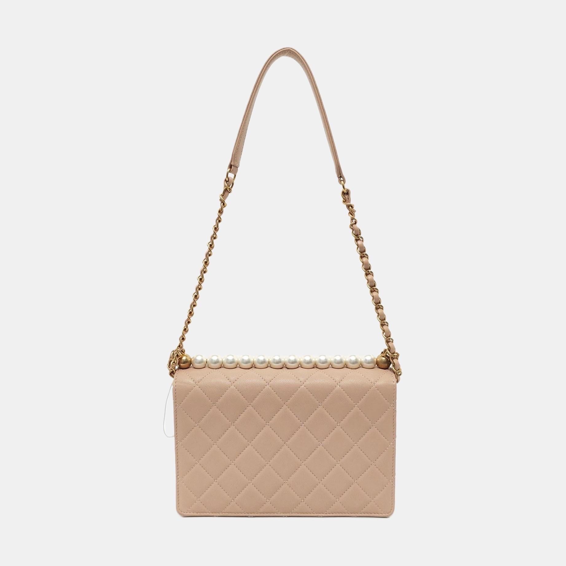 Women's Chanel Classic Vertical Pearl Small Light Pink Flap Bag Gold Hardware