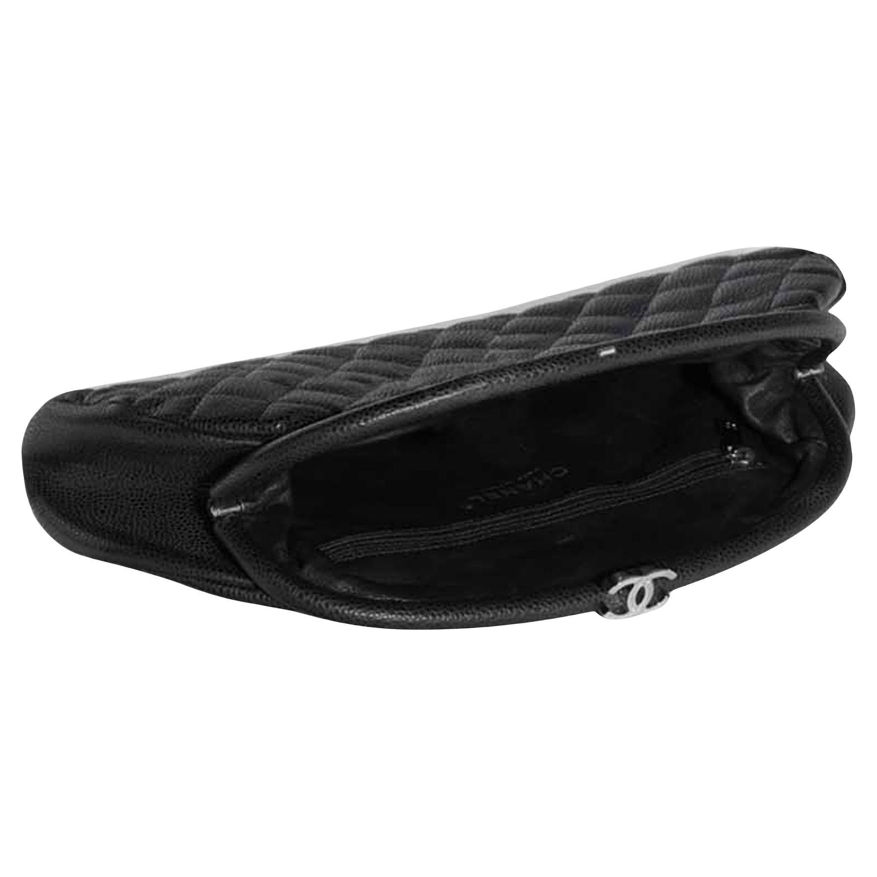 Chanel Classic Vintage Caviar CC Black Diamond Quilted Timeless Clutch Bag For Sale 4