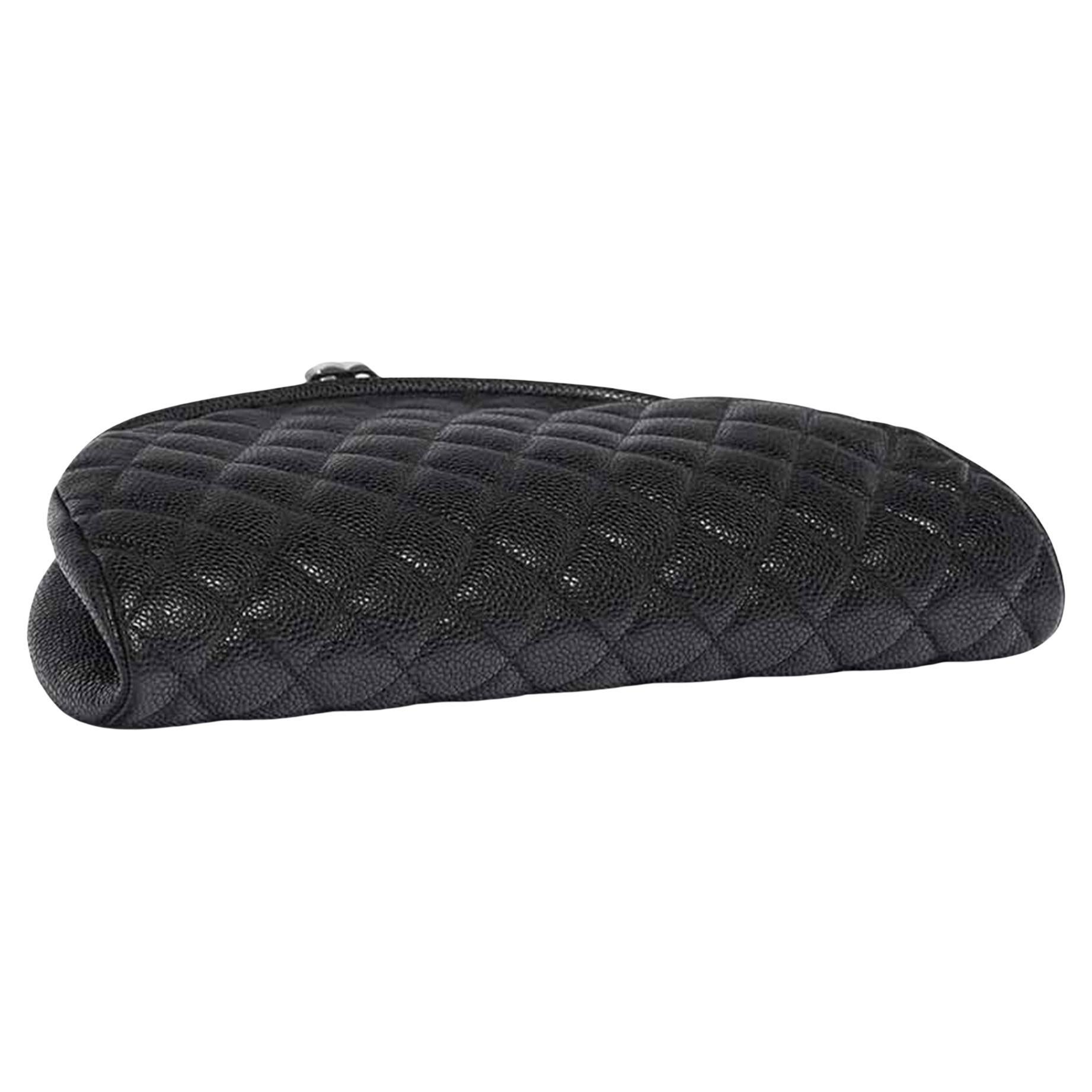 Chanel Classic Vintage Caviar CC Black Diamond Quilted Timeless Clutch Bag For Sale 3
