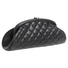 Chanel Classic Vintage Caviar CC Black Diamond Quilted Timeless Clutch Bag