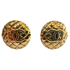Chanel Classic Vintage Quilted Logo CC Large Button Earrings 