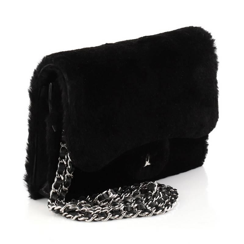 Black Chanel Classic Wallet On Chain Rabbit Fur
