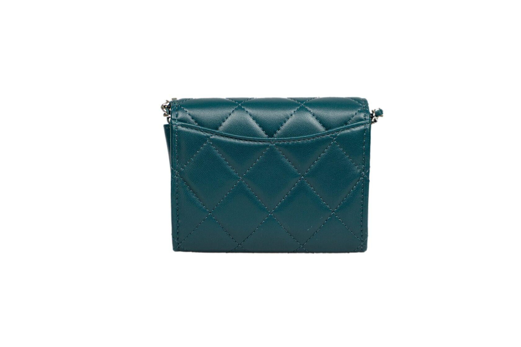 Blue Chanel Classic Wallet On Chain (WOC) Micro Square For Sale