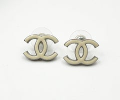 Chanel Classic White CC Enamel Piercing Earrings