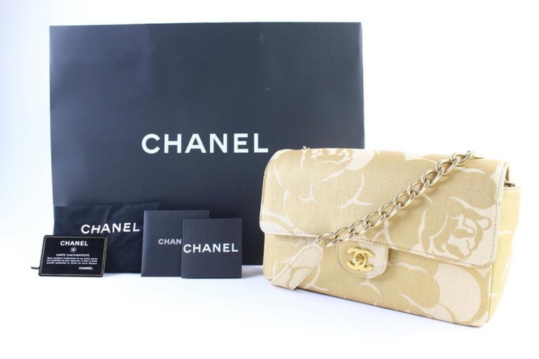 Chanel Classic Woven Camellia 5cr0417 Natural X Gold Raffia Straw Shoulder  Bag