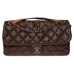 Chanel Classic XL shoulder bag in brown quilted lambskin, aged silver hardware