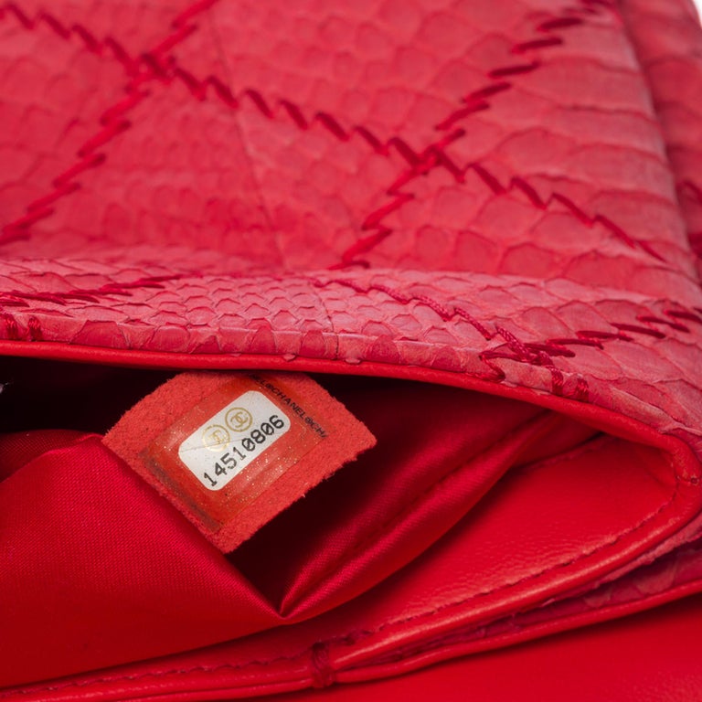 Red Chanel Python Chanel Classic XL shoulder bag in red quilted Python, silver hardware ...
