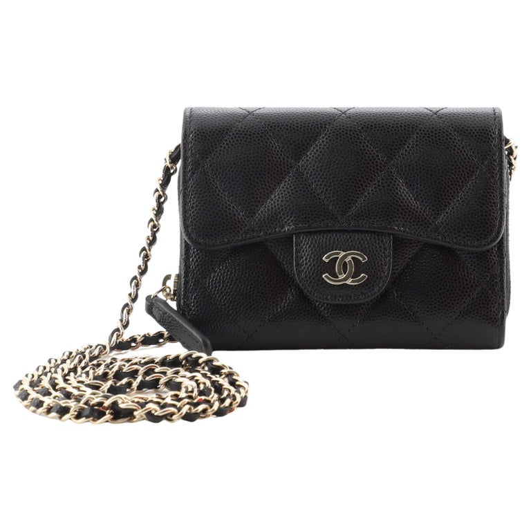 Chanel Classic Zip Around Card Holder on Chain Quilted Caviar Mini at  1stDibs
