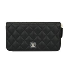 CHANEL Classic Zipped Wallet Black Caviar with Silver Hardware 2016