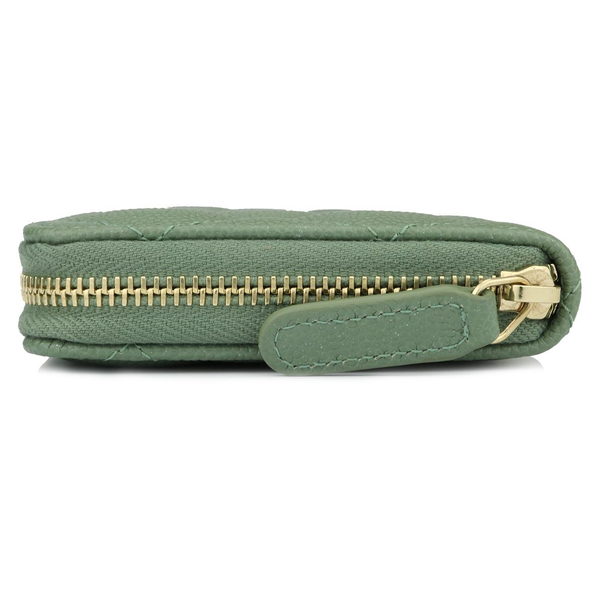 CHANEL Classic Zipped Wallet Medium Green Caviar Iridescent with Brushed Gold HW 2