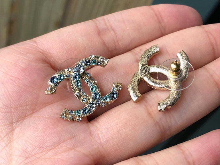 chanel earrings blue crystal