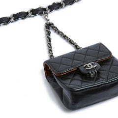Chanel Sac Ceinture Pochette 1990s Classique Black Leather mini Bag on belt OS