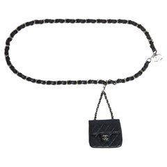 Retro Chanel Classique Bag on belt Leather Black OS 