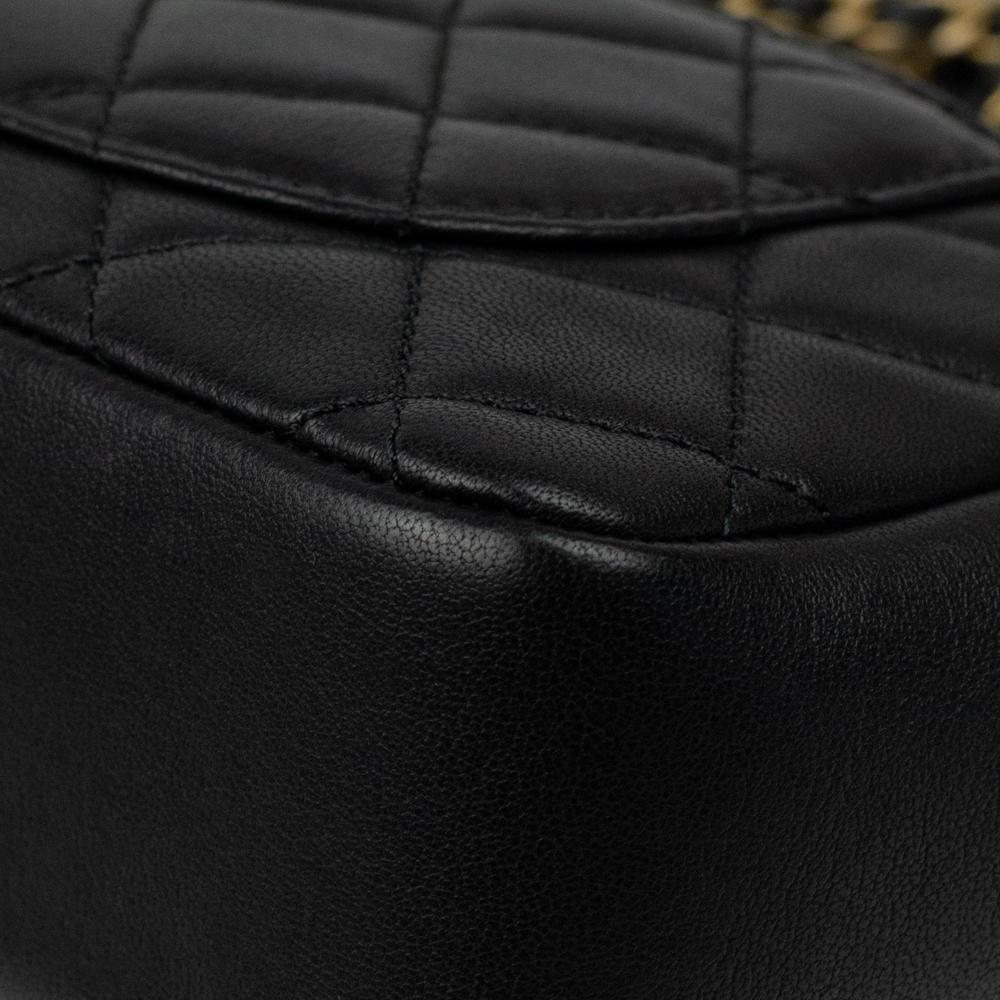 CHANEL, Classique Camélia in black leather For Sale 11