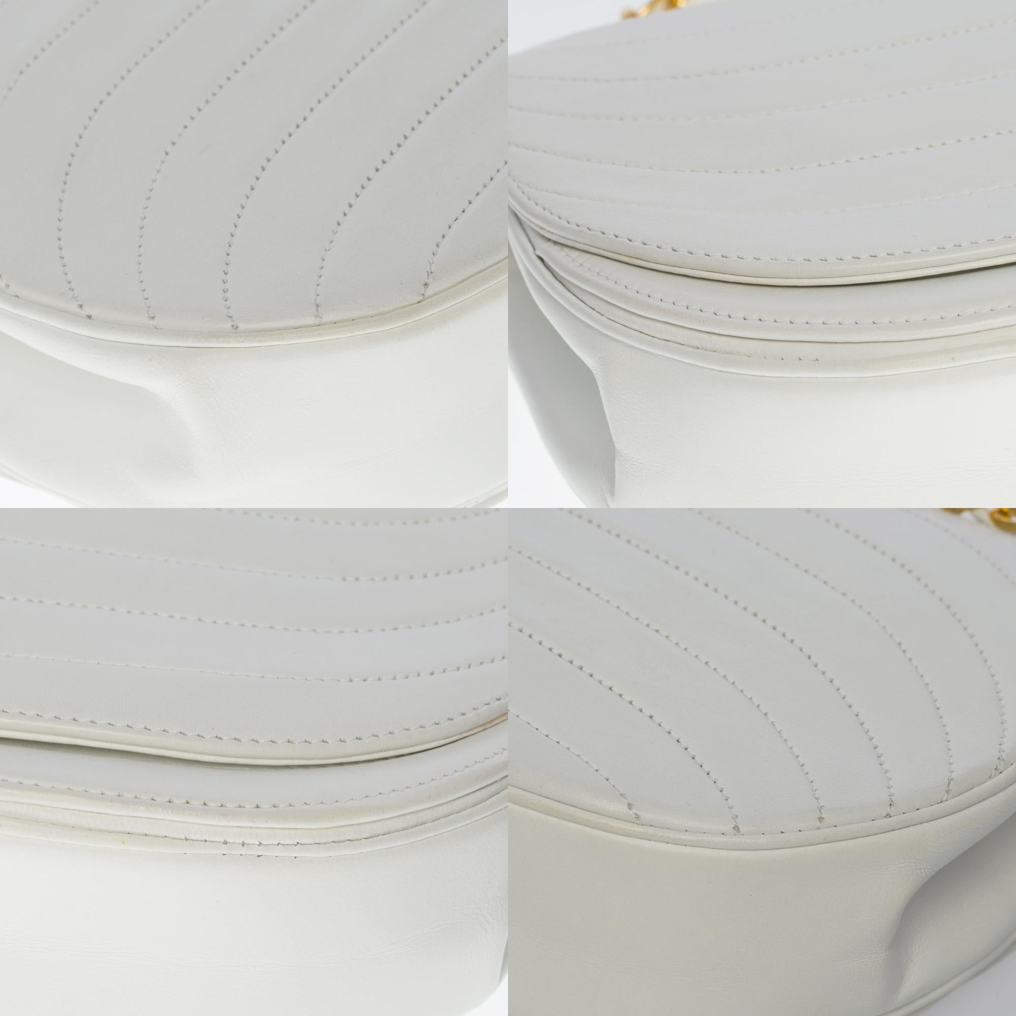 Rare Chanel Classique demi-lune shoulder bag in white lambskin, GHW 2