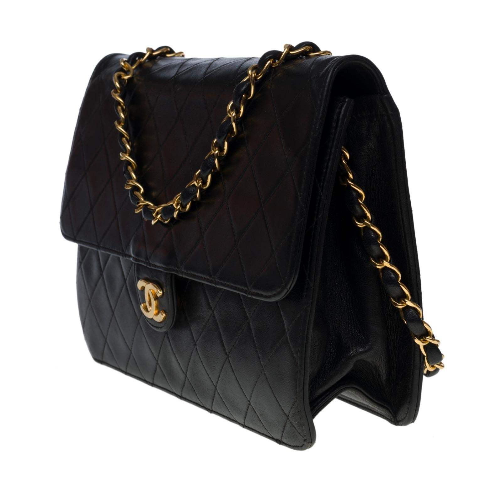 Black Chanel Classique flap bag bag in black quilted leather, GHW For Sale