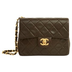 Vintage Chanel Classique Mini Carre Dark Brown soft Leather