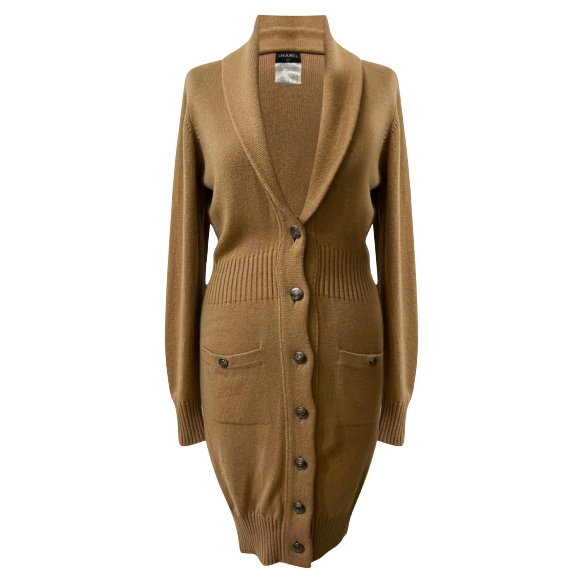 Chanel Claudia Schiffer Style Camel Cashmere Cardi Coat For Sale