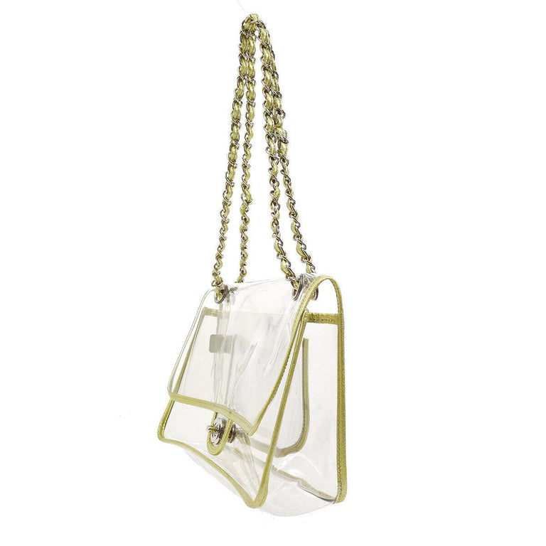 Chanel Clear Gold Leather Trim Evening Shoulder Flap Bag For Sale