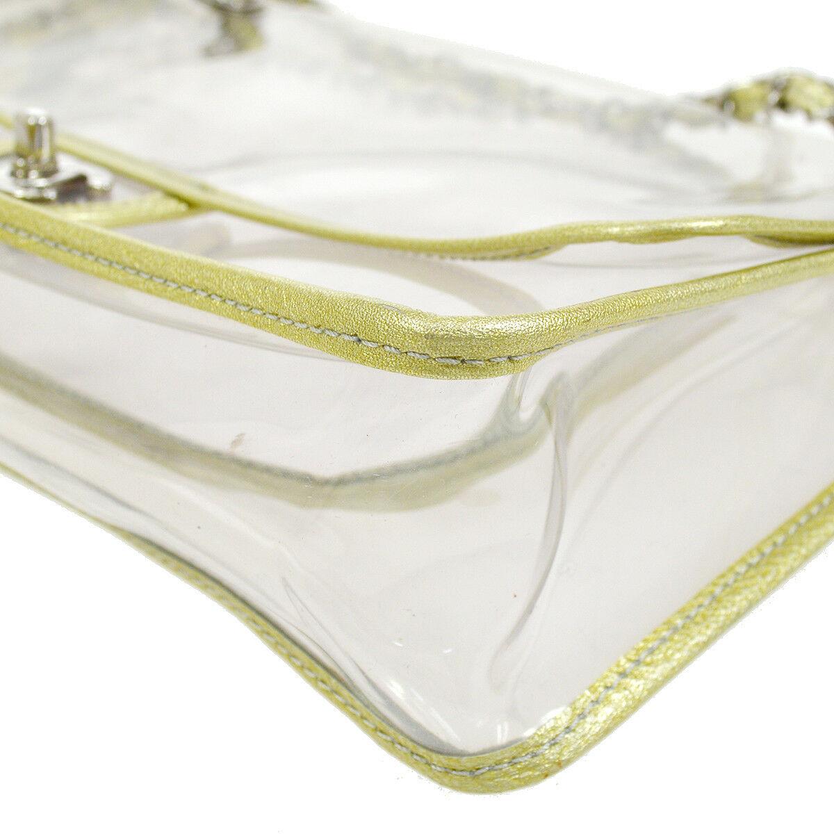 Beige Chanel Clear Gold Leather Trim Evening Shoulder Flap Bag