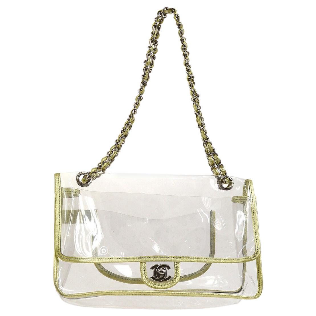 Chanel Clear Gold Leather Trim Evening Shoulder Flap Bag