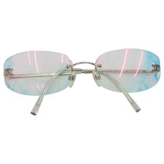 Chanel Clear Holographic Multi Color Tinted CC Gold Rimless Kylie Sunglasses