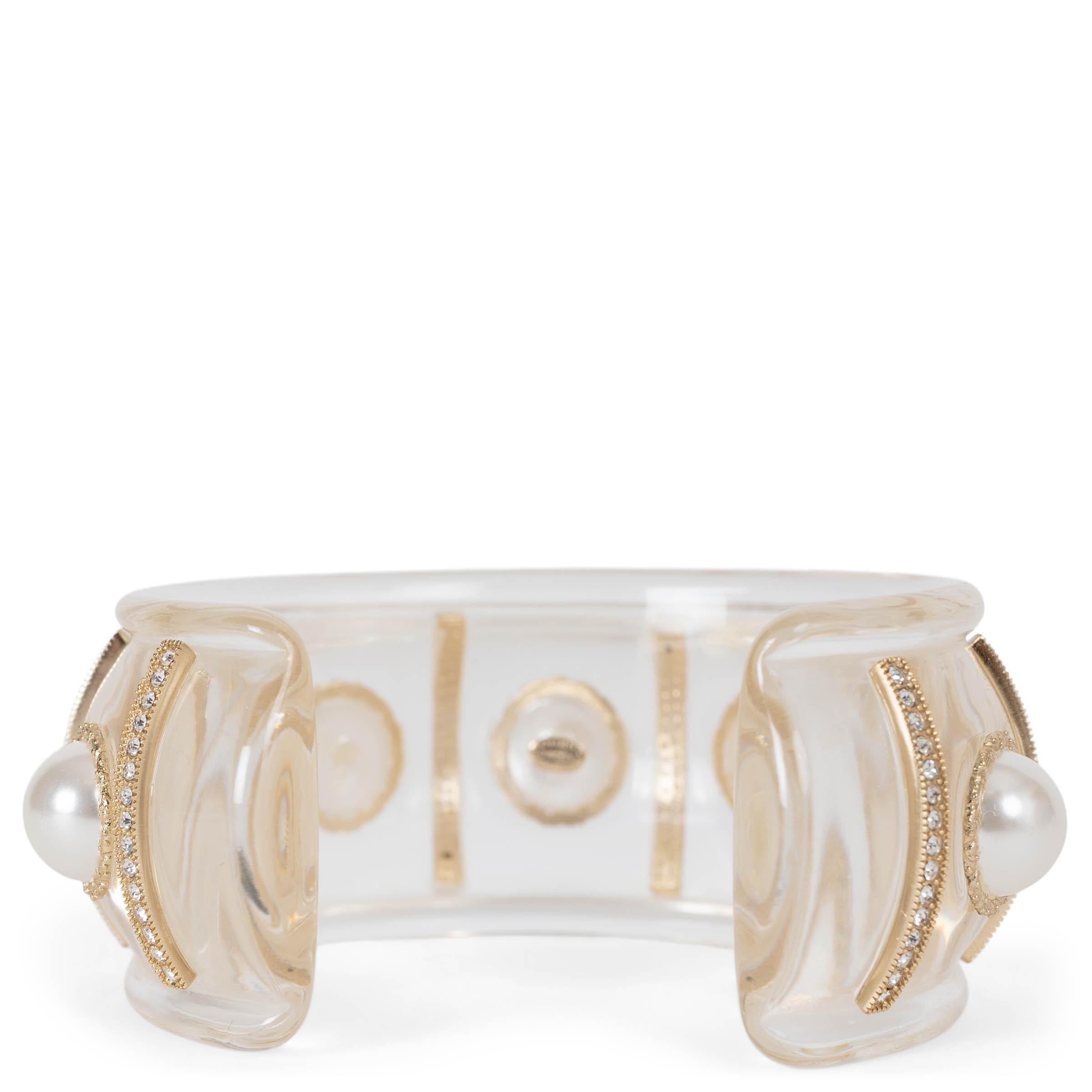 De las mujeres CHANEL brazalete de lucita transparente 19K perlas y cristal en venta