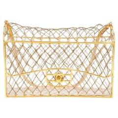 Retro CHANEL Clear Lucite Beaded Cage Gold Hardware Medium Shoulder Flap Bag