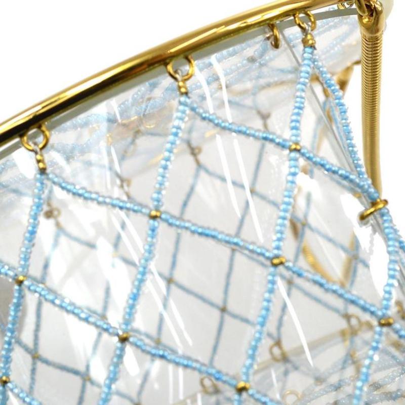 Beige CHANEL Clear Plastic Blue Bead Gold Small Mini Top Handle Evening Party Bag For Sale
