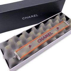 Chanel Clear Purple Orange Rubber Logo Quatrefoil Bracelet