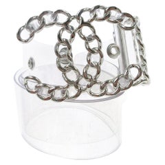 Chanel Clear PVC Silver Charm CC Buckle Waist Belt