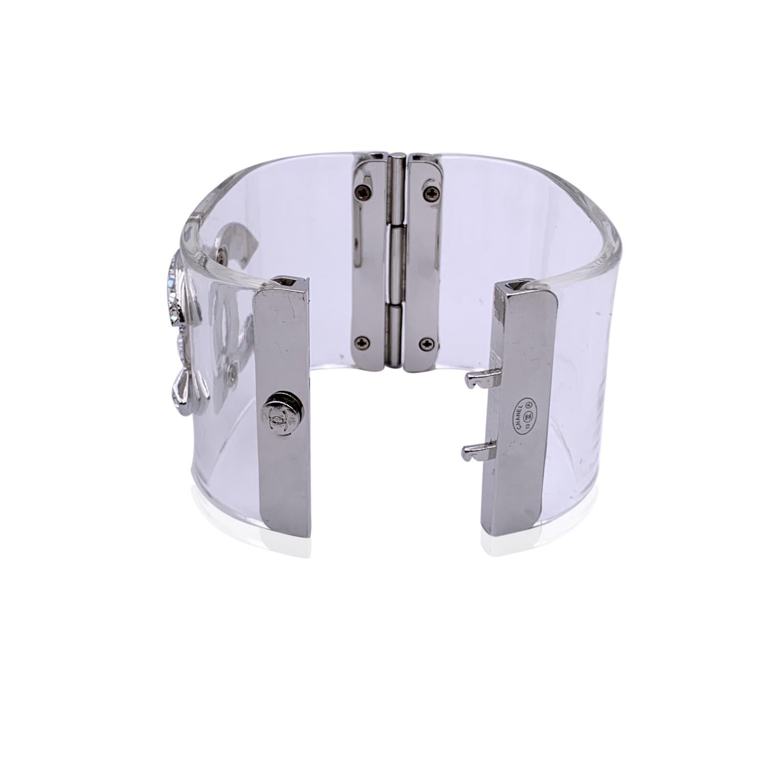 Chanel Clear Resin and CC Logo Wide Cuff Bracelet Manchette In Excellent Condition In Rome, Rome